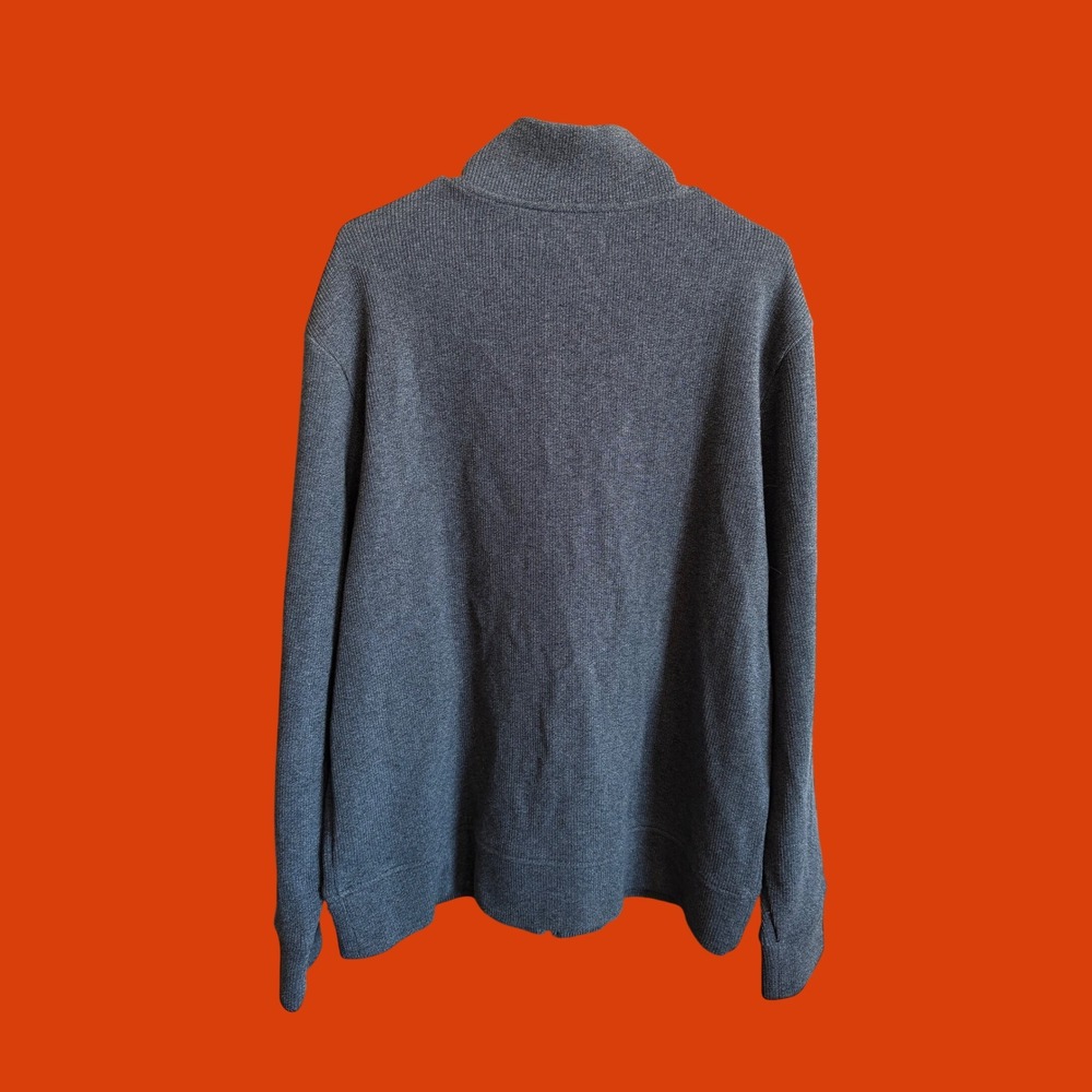 Banana Republic Mens XL Full Zip Mock Neck Sweater Heather Charcoal Blue Ribbed - Picture 2 of 3